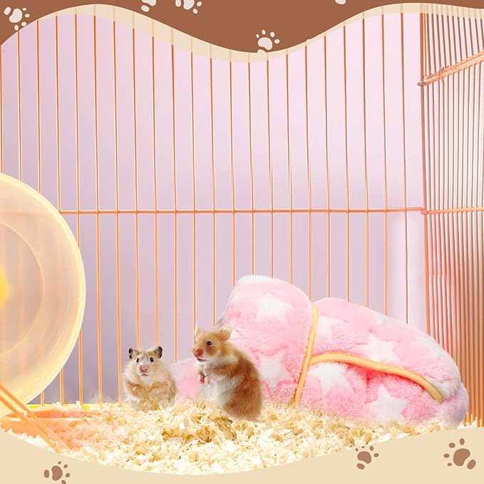 Wenqik 2 Pcs Guinea Pig Bed Cuddle Warm Hideout Small Animal Sack Cozy House Bedding Sleeping Cushion Portable Pet Carrier Cage Nest for Rabbit Hamster Rat (Gray, Light Pink,Pentagram)