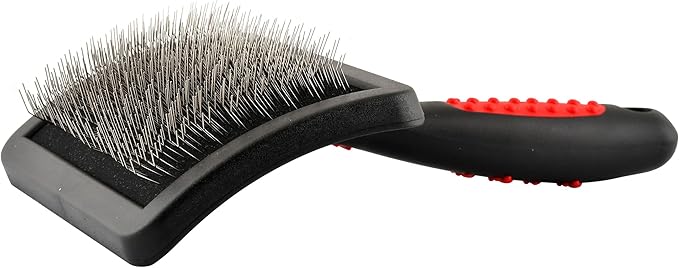 Jeffers Pet Soft Pin Universal Slicker Brush for Dogs & Cats – Soft, Flexible Bristles for Sensitive Skin, Curved Head for Better Coat Penetration, Non-Slip Grip – Black, Red - Large