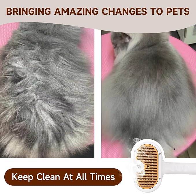 Pet Steam Brush for Dog & Cat – 3-in-1 Spray Hair Removal Comb – Steam for Shedding & Grooming – Water Brush for Long & Short Haired Pets – Spritz Defur Comb