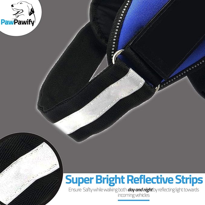 PawPawify Custom No Pull Dog Harness with Name and Phone Number, Heavy Duty Personalized Pet Vest to Prevent Tugging, Pulling, or Choking, Training and Walking (Blue, M (20-40 LBS))