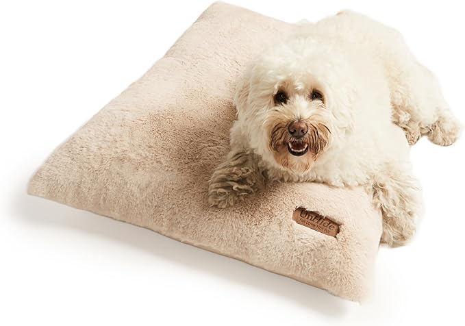 UnHide Floof Pet Pillow - Extra Soft Dog Bed Pillow- Removable Faux Fur Cover - Machine Washable - Helps Ease Pet Anxiety & Provides The Perfect Sleep, 36 x 42 x 5, Large - Beige