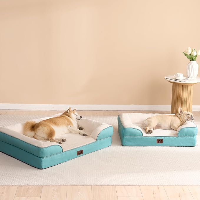EHEYCIGA Orthopedic Dog Bed for Small Dogs, Waterproof Memory Foam Small Dog Beds with Sides, Non-Slip Bottom and Egg-Crate Foam Medium Pet Couch Bed with Washable Removable Cover, Turquoise Blue