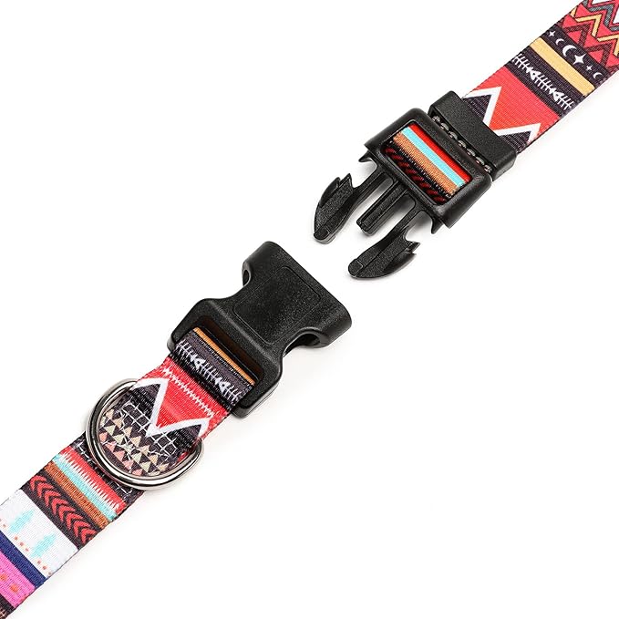 Mercano Adjustable Dog Collar - Special Design Patterns, Soft Nylon Comfortable Durable Pet Collar for Small Medium Large Dogs (M, Tribal Pink)