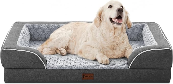 Orthopedic XL Dog Bed for Extra Large Dogs, Waterproof Memory Foam Dog Beds with Sides, Non-Slip Bottom and Egg-Crate Foam Big Dog Couch Bed with Removable Washable Cover(X-Large,Dark Grey)