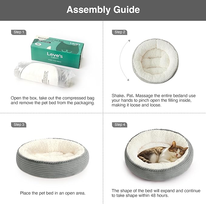 Love's cabin Round Donut Cat and Dog Cushion Bed, 20in Pet Bed for Cats or Small Dogs, Anti-Slip & Water-Resistant Bottom, Super Soft Durable Fabric Pet beds, Washable Luxury Cat Dog Bed Stripe Grey