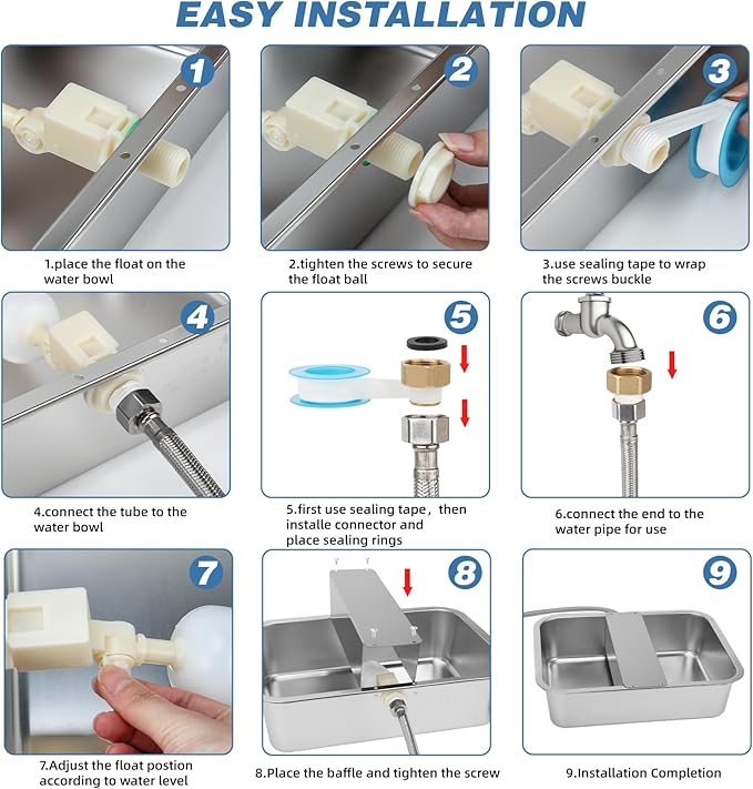 YUEPET 5 Gallon Auto Dog Water Bowl Dispenser Outside Automatic Water Dispenser for Large Dogs Stainless Steel Auto-Fill Dog Waterer Feeder with Float Valve for Pets Indoor Outdoor Use