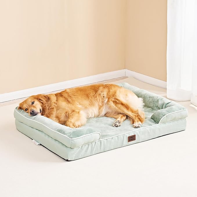 EHEYCIGA Orthopedic Large Dog Bed, Waterproof Memory Foam, Non-Slip Bottom, Sage Green, 35"L x 22"W x 6.5"Th