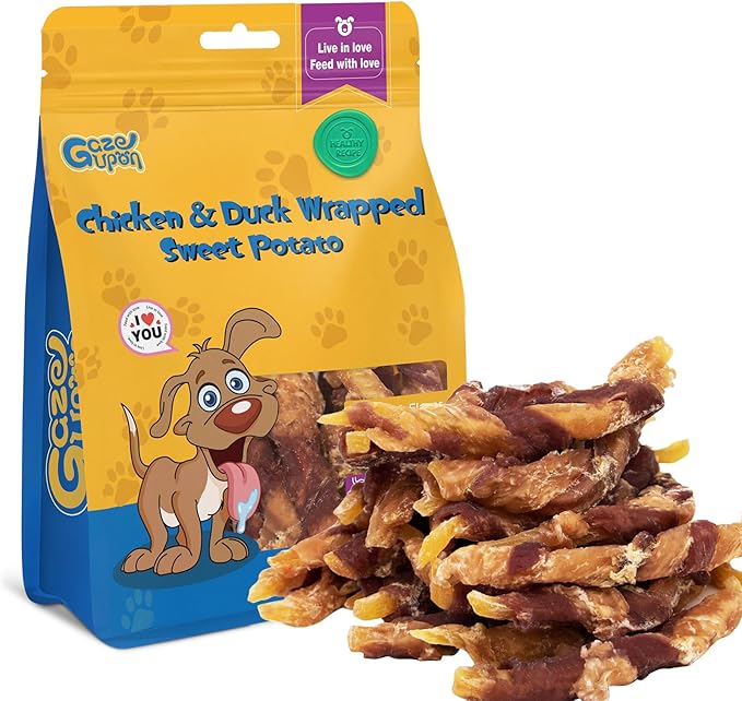 gazeupon Dog Treats,Chicken&Duck Wrapped Sweet Potato,Healthy Training Snacks for Dogs, Rawhide Free,14.1 oz