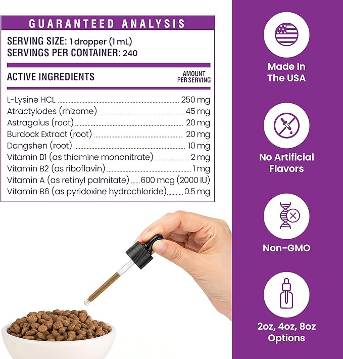 Special Breed L-Lysine for Cats & Kittens – Immune, Respiratory & Eye Health Support – Liquid Cat Supplement with Astragalus, Burdock, Atractylodes, Dangshen & Vitamins A, B1, B2, B6 – 8oz (240mL)
