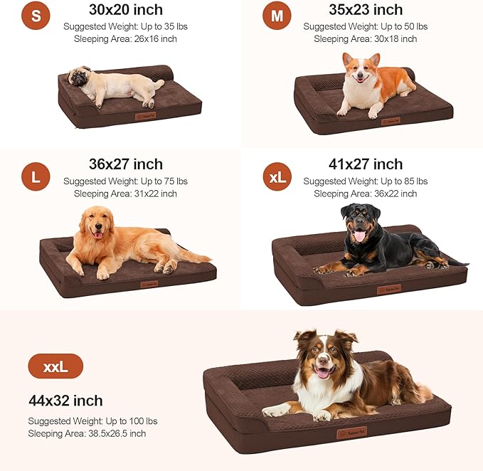 Orthopedic Dog Beds Large Sized Dog, 3 Inch Memory Foam Pet Bed for Medium and Large Dogs, Washable Removable Cover, Nonskid Bottom, Waterproof, 44x32 Inches XXL Brown Grey