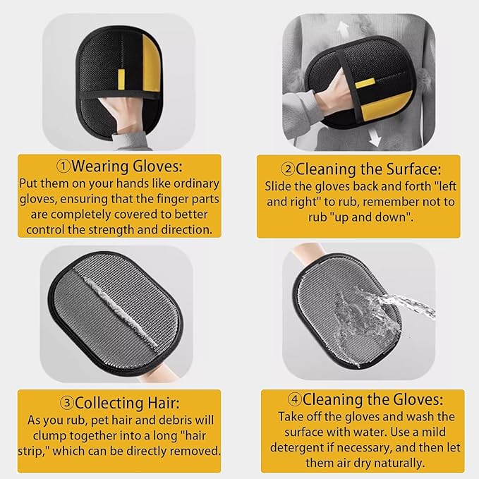 The Magic Brush Pet Hair Remover, Acssart Pet Hair Removal Glove, Electrostatic Pet Grooming Gloves, Efficient Reusable Cat & Dog Hair Remover for Couch, Furniture, Carpet, Curtain (2PCS)