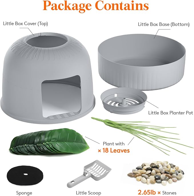 Lifewit Litter Box with Faux Plant & Scoop for Large Cat, Hidden Corner Enclosure Litter Tray with Odor Control & Carbon Filter in Living Room/Bedroom/Bathroom, Grey