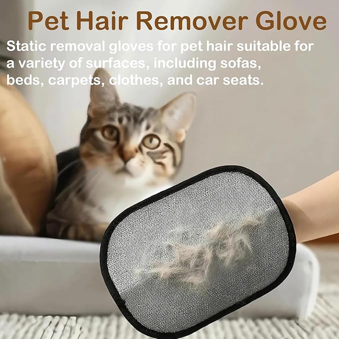 Pet Hair Remover Glove for Cats & Dogs, Electrostatic Pet Hair Removal Gloves, 2PC Upgrade Reusable Pet Hair Remover Glove, for Furniture, Carpet, Car Seat, Pet Grooming