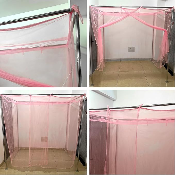 4 Corners Pink Rectangular Mosquito Net for Bed Mosquiteros para Camas Bed Netting Canopy Mosquito Mesh for Camping Outdoor Travel Dormitory Home Bedroom Decor L79 X W59 X H71 Inch