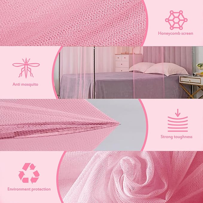 4 Corners Pink Rectangular Mosquito Net for Bed Mosquiteros para Camas Bed Netting Canopy Mosquito Mesh for Camping Outdoor Travel Dormitory Home Bedroom Decor L75 X W39 X H63 Inch