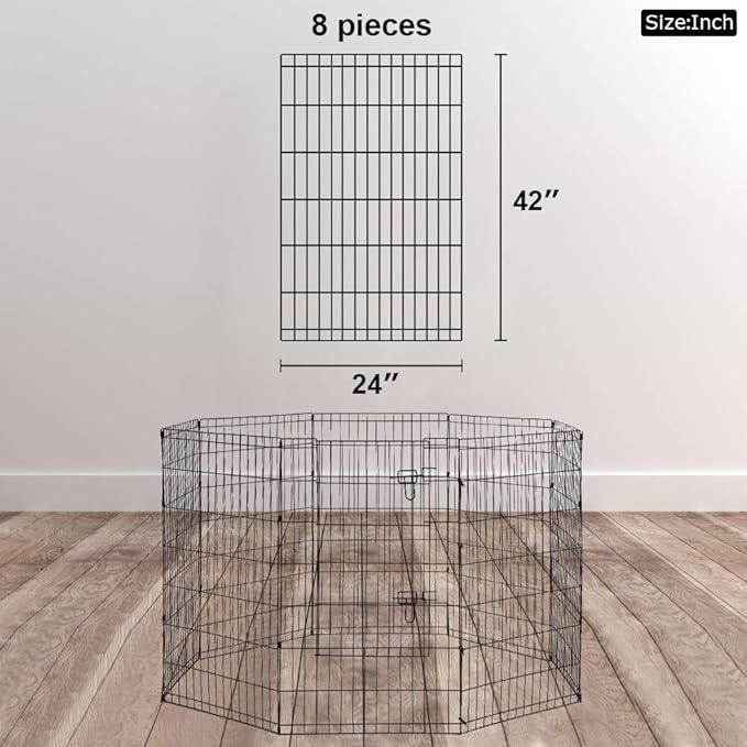 8-Panel Tall Dog Playpen Crate Fence Pet Kennel Play Pen Exercise Cage, 42-Inch, Black