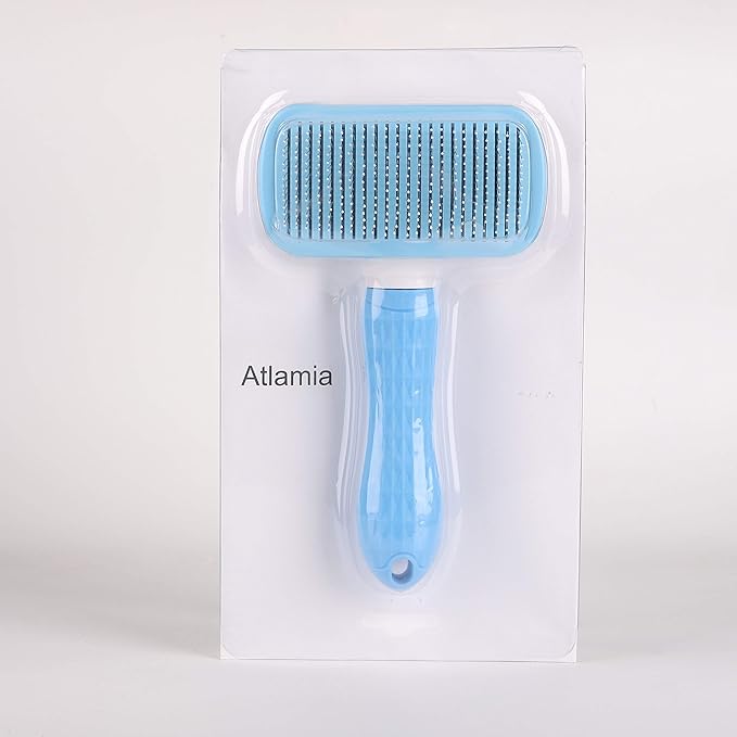 Self Cleaning Slicker Brush,Dog Brush & Cat Brush with Massage Particles,Removes Loose hair & Tangles,Skin Friendly & Promote Circulation-Blue 1