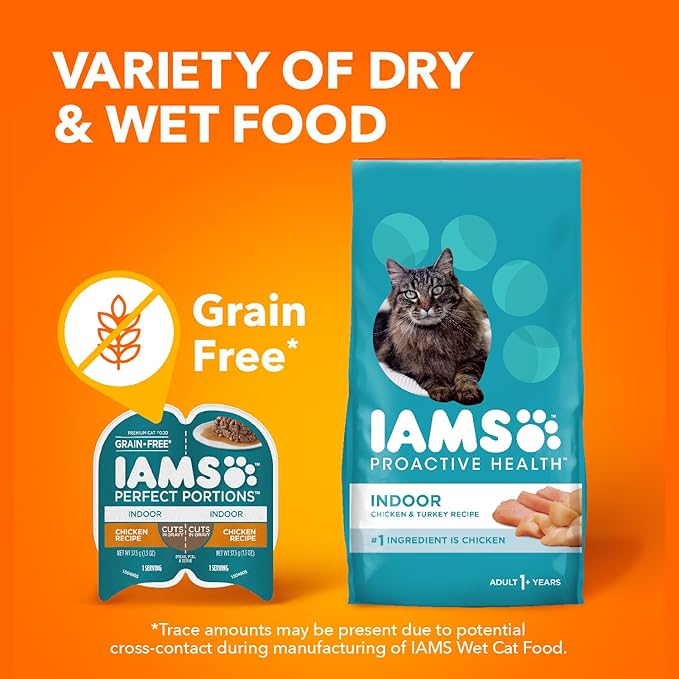 IAMS Perfect Portions Indoor Adult Wet Cat Food Cuts in Gravy, Chicken Recipe, 2.6 oz. Easy Peel Twin-Pack Trays (24 Count, 48 Servings)