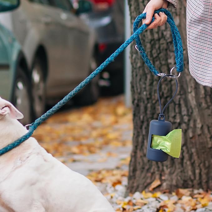 SLSON 3Pack Dog Poop Bag Holder for Leash Lightweight Pet Waste Bag Dispenser with Leash Attachment Portable Plastic Doggie Poop Bag Dispensers,Blue Green Black