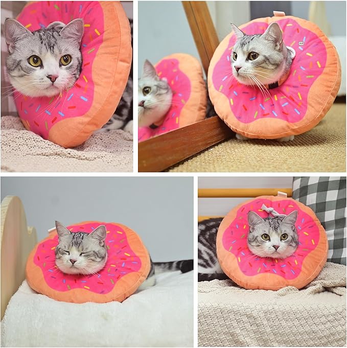 BEAUTYZOO Cat Cone Collars Soft, Cat Recovery E Collars After Surgery to Stop Licking, Adjustable Elizabeth Circle Collar Cute Pet Donut Pillow for Cats Kitten Small Dogs, Pink S