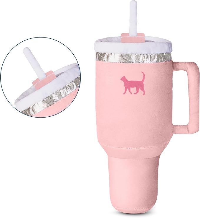 Kitty Cup Tumbler Cat Toy – Funny Cat Birthday Gifts with Catnip & Crinkle Paper, Cute Girl Kitten Toys (Pink Peach Dust)