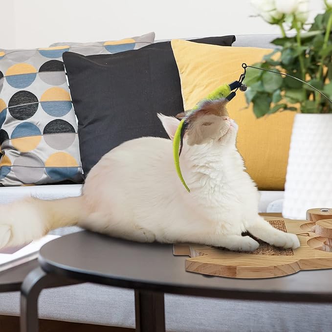 Petest Interactive Cat Toy Natural Sisal Cat Scratcher Toy with Catnip Balls, Owl Design