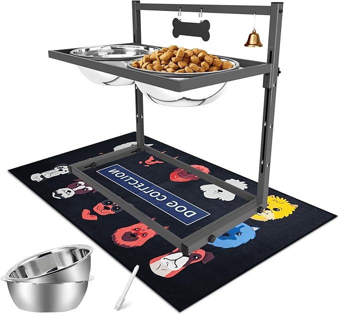 SHAINFUN Elevated Dog Bowls for Large Dogs and Extra Large Sized Dog Raised Dog Bowl Stand Adjustable Height with Two 3000ML(13-14cups) Stainless Steel Dog Food Bowls Metal Elevated Dog Bowl Stand
