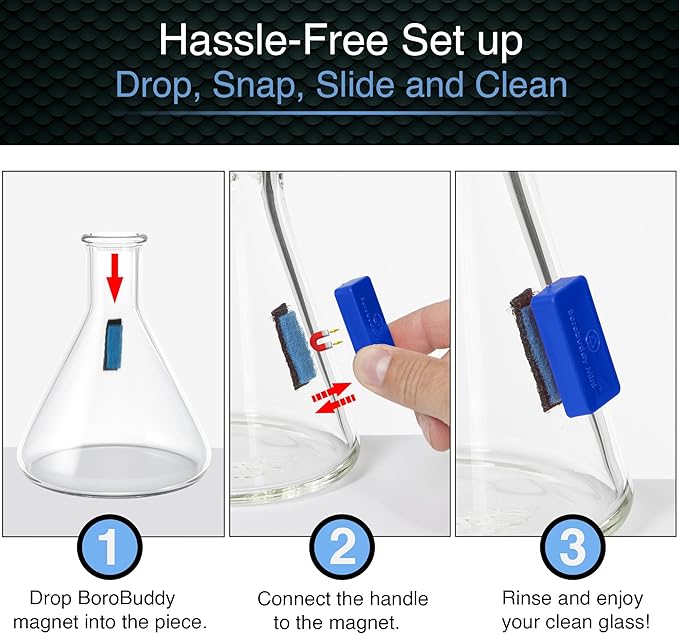 SnowTree - BoroBuddy Mini Magnetic Glass Cleaner for Glass Pieces, Bottles, Vases & More - Smaller Design for Tighter Spaces & Smaller Glass Pieces - Easy to Use Double Sided Glass Cleaner (Blue Gift