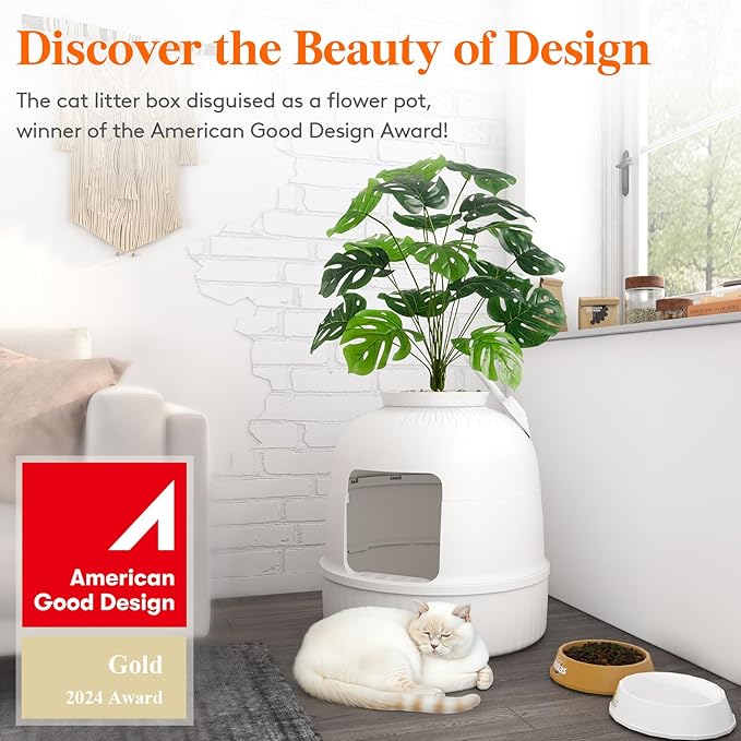 Lifewit 2 Pack Litter Box Cat with Faux Plant & Scoop, Hidden Enclosure Litter Tray with Odor Control & Carbon Filter in Living Room, Bedroom, Corner, White
