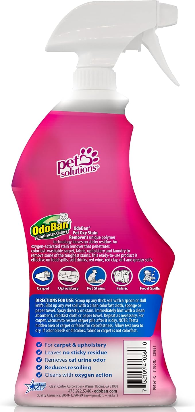 OdoBan Pet Solutions Oxy Stain Remover, Pet Stain Eliminator, Made in the USA, 6-Pack, 32 Ounce Spray Each
