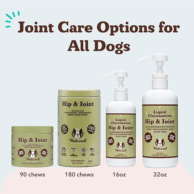 Natural Dog Company Liquid Glucosamine for Dogs, Hip & Joint Oil, Extra Strength Cartilage, Joint Supplement for Dogs, Helps Mobility, Eases Occasional Stiffness, Glucosamine Chondroitin, 32 oz.