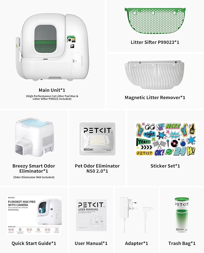 PETKIT 2025 Purobot Max Pro AI-Camera Self Cleaning Cat Litter Box, 210° Wide Angle Lens Night Vision Cat Facial Recognition Automatic Litter Box with 5G WiFi App Control Odor-Free