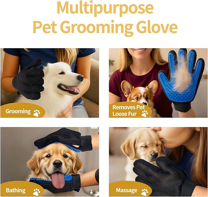 Pet Hair Removal Glove, Cats Dogs Grooming Gloves Pet Hair Removal Tool, 2025 Upgrade Reusable Pet Hair Remover Glove(1 Pet Grooming Glove & 1 Cleaning Glove)
