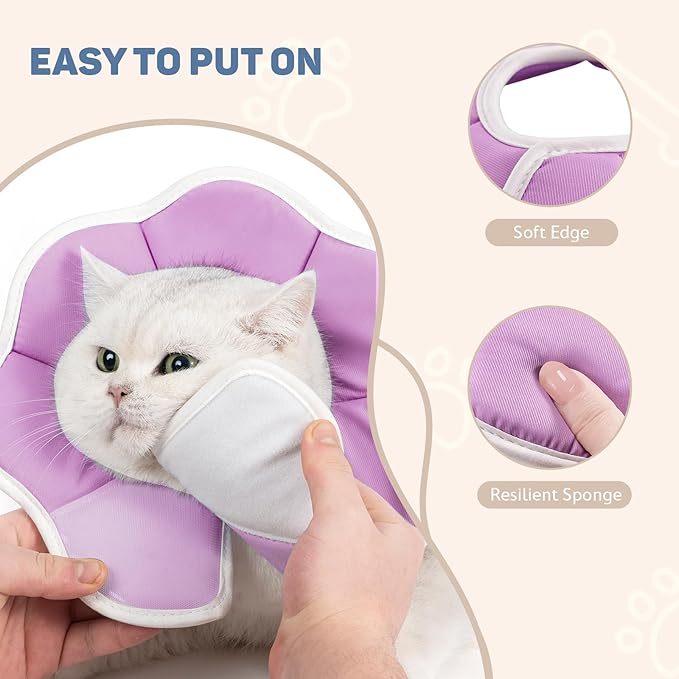 Avont Soft Cat Recovery Cone Collar, Adjustable Lightweight Kitten E-Collar for Small Dogs, Comfortable Neck Donut Stop Licking Scratching After Surgery -Purple(M)