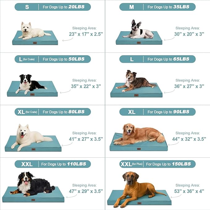 Outdoor Extra Large Dog Bed for Big Dogs, Waterproof Dog Bed for Large Dogs, Egg Crate Foam XL Pet Bed with Removable Washable Oxford Cooling Cover, Light Blue