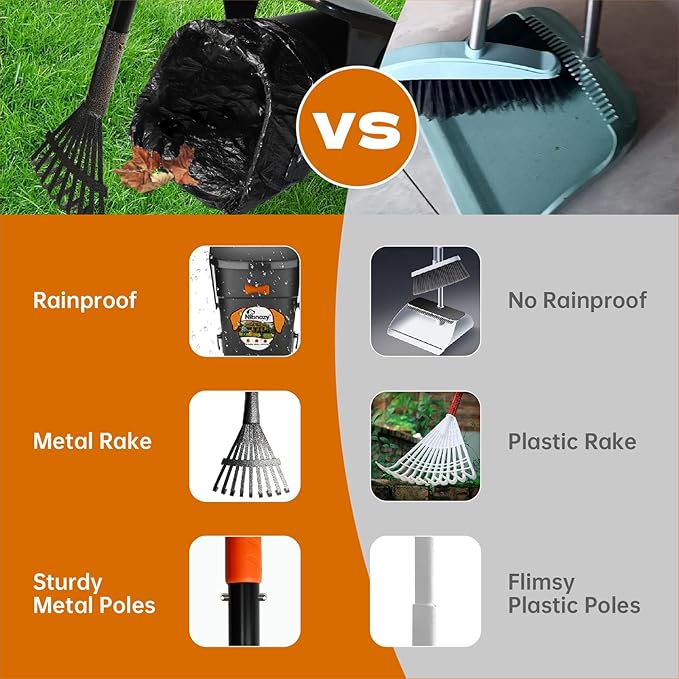 Dog Pooper Scooper with Bags & Dispenser - 37.4" Long Durable Metal Handle Swivel Bin & Rake & Spade Kit, Large Capacity Portable Pooper Scooper for Yards,Easy to Assemble