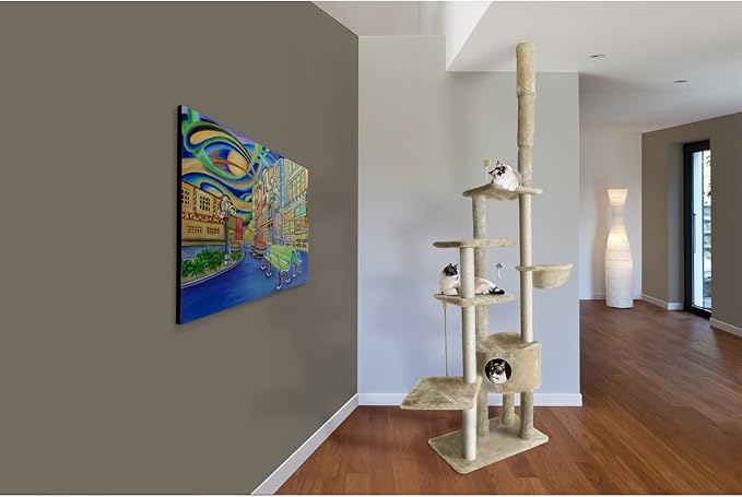 Furhaven 100"-113" Tall Cat Tree for Indoor Cats w/ Adjustable Height, Ft. Sisal Scratching Posts, Condo, & Toys - Tiger Tough Skyscraper Interactive Playground Tower - Gray, One Size