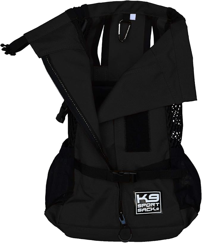 K9 Sport Sack Plus 2 - Small, Jet Black - Ideal for Dogs 13-16” Long - Adjustable, Backpack-Style Carrier with Multi-Functional Storage Pack, Thick Shoulder Straps & Padded Back Panel
