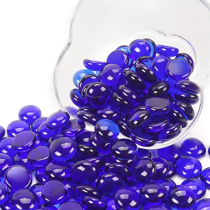 1LB Cobalt Blue Flat Glass Marbles for Vases, Gemstone Beads Vase Filler Decorative Glass Pebbles for Fish Tank, DIY Crafts, Aquarium Decor Rocks