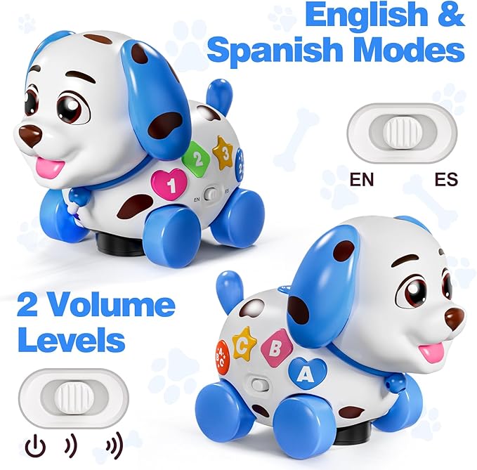 Musical Puppy Toys for 1 Year Old Boy Gift, Crawling and Walking Baby Toy 6-9-12-18 Month, Birthday Gift for 1 Year Old Boy Girl, Bilingual Infant Toys for 7 8 10 Month Olds (Blue)