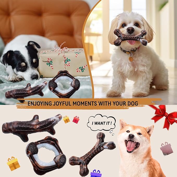 Magicorange 3-Pack Dog Chew Toys for Aggressive Chewers, Nylon Durable Dog Toys, Bacon Flavored Tough Bones Chew Toys