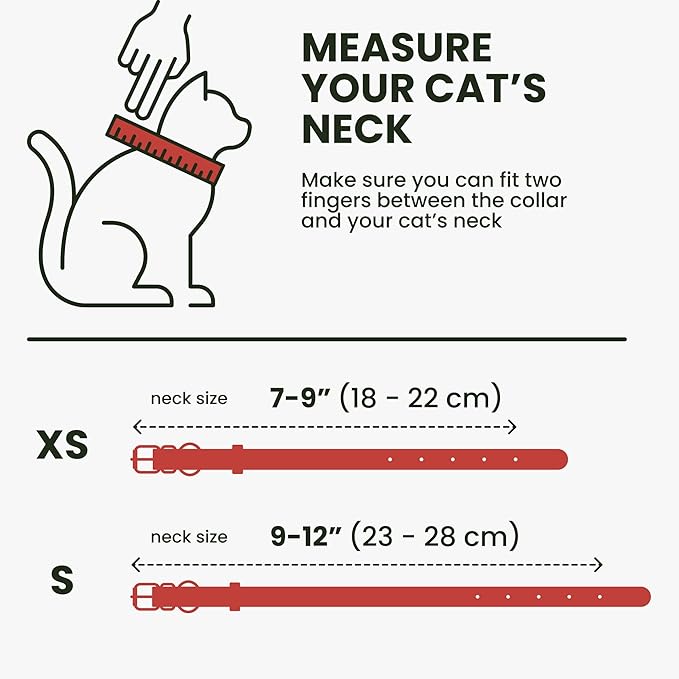 BRONZEDOG Leather Cat Collar with Removable Bells Non Breakaway Kitten QR Tag for Girl Boy (9" - 12" Cats/Mini Dogs, Red & Silver)