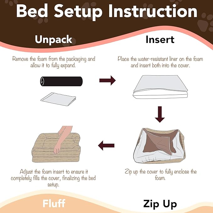 Chester Large Dog Bed - Orthopedic Memory Foam Mattress, Calming Couch, Wall Rim Pillow, Water Resistant, Washable Cover, Non-Slip, Cocoa Brown