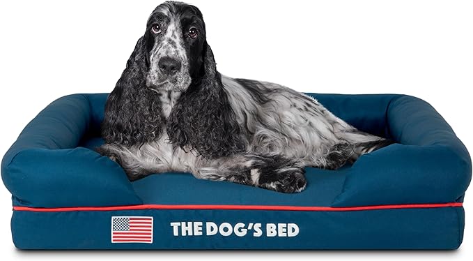 The Dog’s Bed, Medium Blue Oxford with Red Trim USA Flag Dog Bed 30x23.5, Memory Foam, Pain Relief, Post Surgery, Lameness, Supportive, Calming, Waterproof Washable Cover Cover, Veterinary Approved