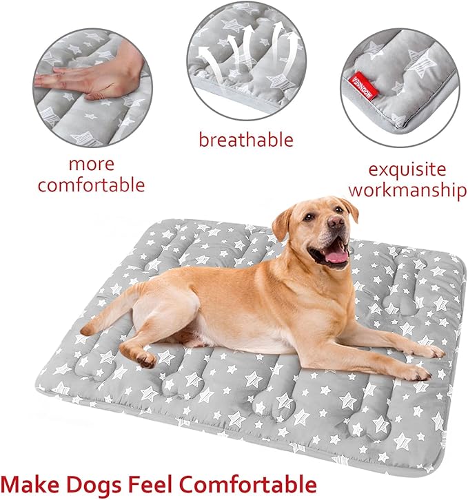 Dog Crate Mat (24" X 18") 2 Pack, Soft Dog Bed Mat with Cute Prints, Personalized Dog Crate Pad, Anti-Slip Bottom, Machine Washable Kennel Pad, Grey
