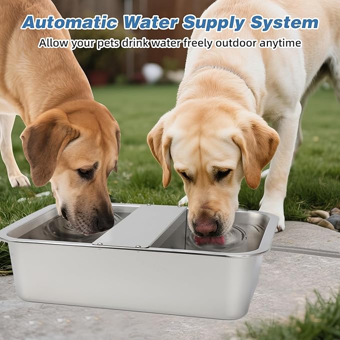 YUEPET 3 Gallon Auto Dog Water Bowl Dispenser Outside Automatic Water Dispenser for Large Dogs Stainless Steel Auto-Fill Dog Waterer Feeder with Float Valve for Pets Indoor Outdoor Use