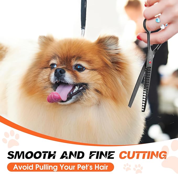 JASON 7.5" Dog Grooming Scissor - Professional Thinning Chunker Shear with 18 Teeth Japanese Stainless Steel Hair Scissors for Dogs, Cats and Other Pets (Chunker, Black)