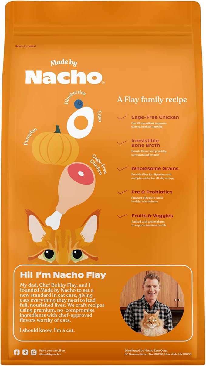 Made by Nacho Dry Cat Kibble 4lb Bag, High Protein and Grain-Friendly Premium Cat Food, Cage-Free Chicken & Pumpkin Recipe, Infused with Bone Broth for Hydration, Limited Ingredients, Single Bag