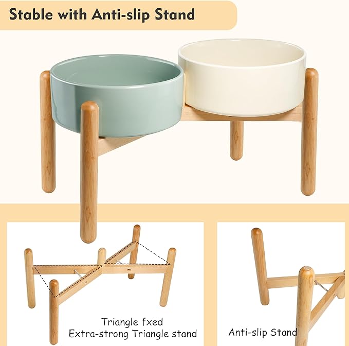 Wordcam Raised Ceramic Dog Bowls with Stand,Elevated Dog Dish, Pet Food and Water Feeder Set for Large Sized Dogs(9.4''High-60 Oz-7.6 Cups)