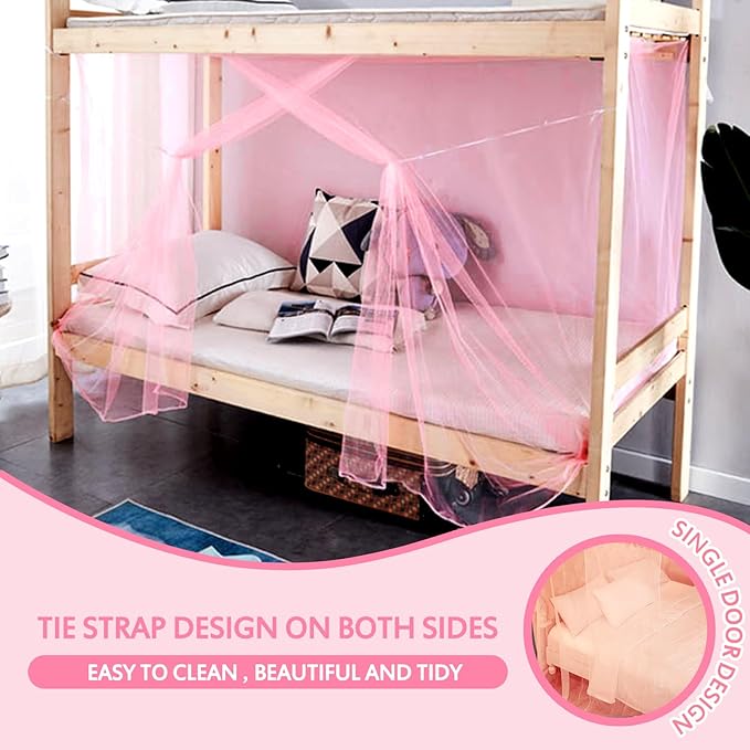 4 Corners Pink Rectangular Mosquito Net for Bed Mosquiteros para Camas Bed Netting Canopy Mosquito Mesh for Camping Outdoor Travel Dormitory Home Bedroom Decor L79 X W59 X H71 Inch